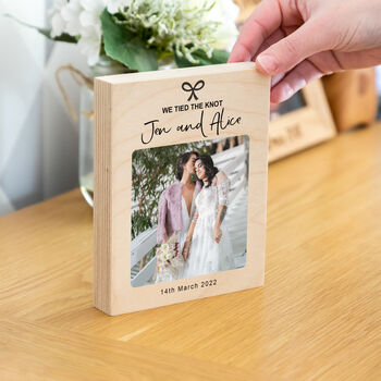Personalised We Tied The Knot Wedding Gift Photo Block, 2 of 3
