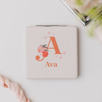 Personalised Peach Fruit Initial And Name Compact Mirror, 2 of 7