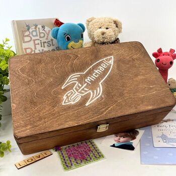 Personalised Rocket Ship Wooden Keepsake Box, 4 of 10
