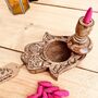 Handmade Mango Wood Backflow Hamsa Hand Incense Holder, thumbnail 3 of 5