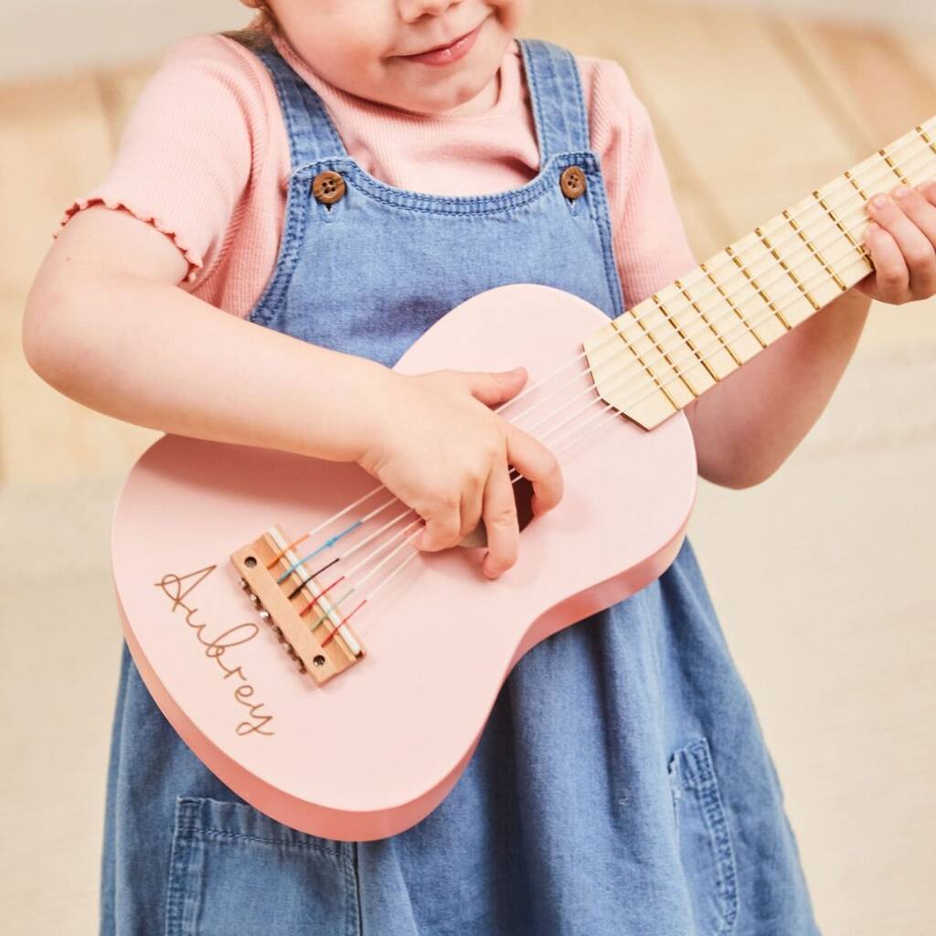 Personalised Pink Guitar Wooden Toy 3y+, 1 of 4