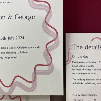 Modern, Wavy Bordered Invitation Suite In Pink And Red, 8 of 8