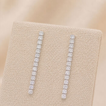 Sterling Silver Cubic Zirconia Bar Drop Earrings, 3 of 5
