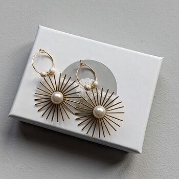 Gold Plated Star And Pearl Hoop Bridal Earrings, 2 of 9