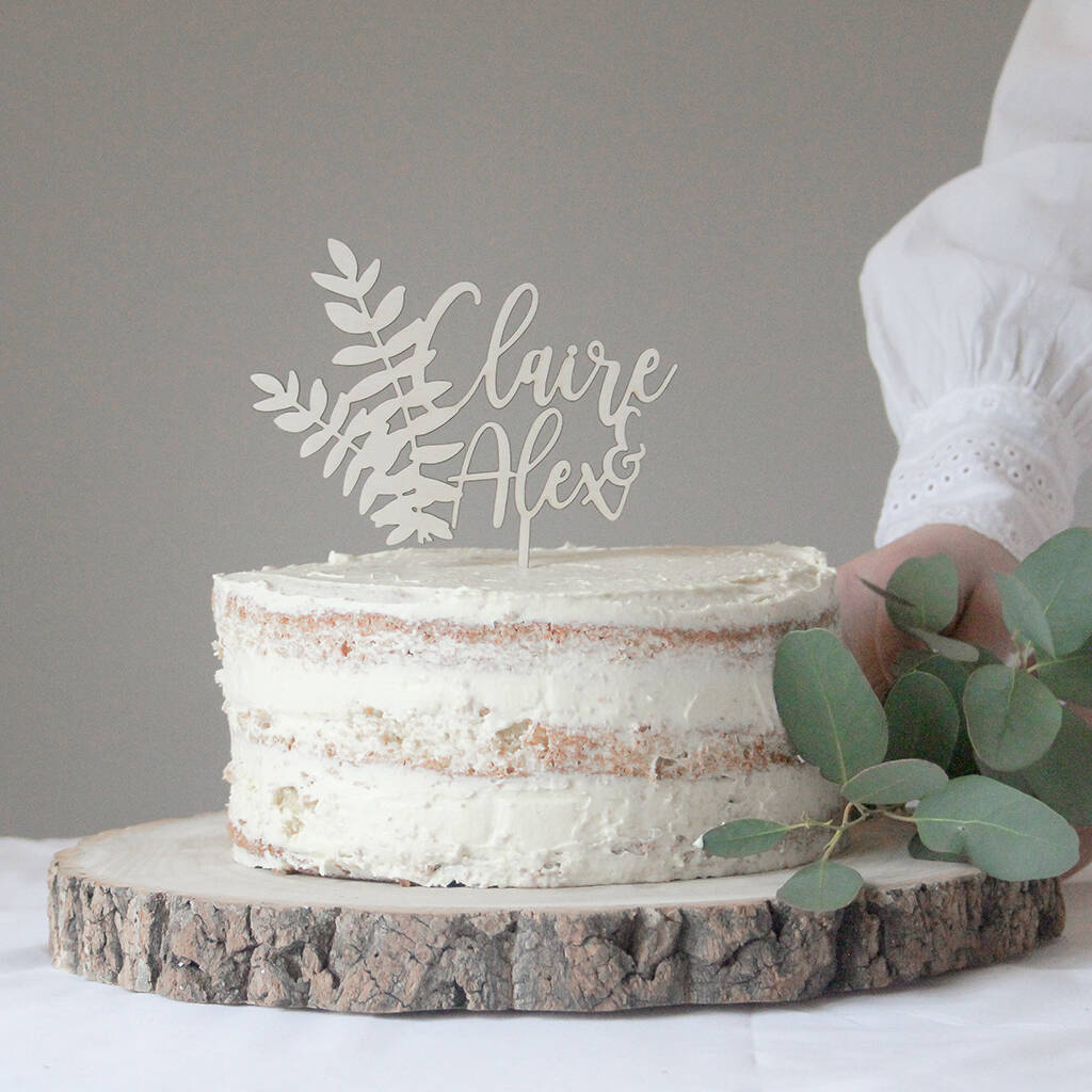 Personalised Botanical Wooden Wedding Cake Topper, 1 of 5