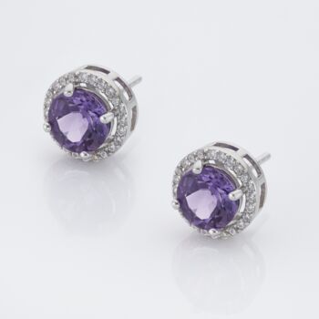 Round Amethyst 925 Sterling Silver Stud Earrings, 2 of 3