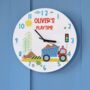 Children's Personalised Tipper Truck Construction Clock, thumbnail 2 of 3
