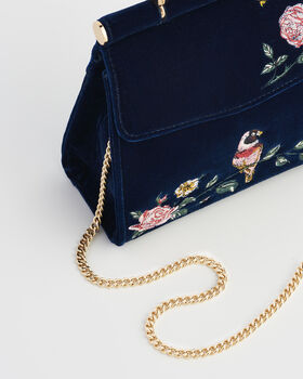 Rosy Posy Embroidered Blue Mini Top Handle Tote, 7 of 8