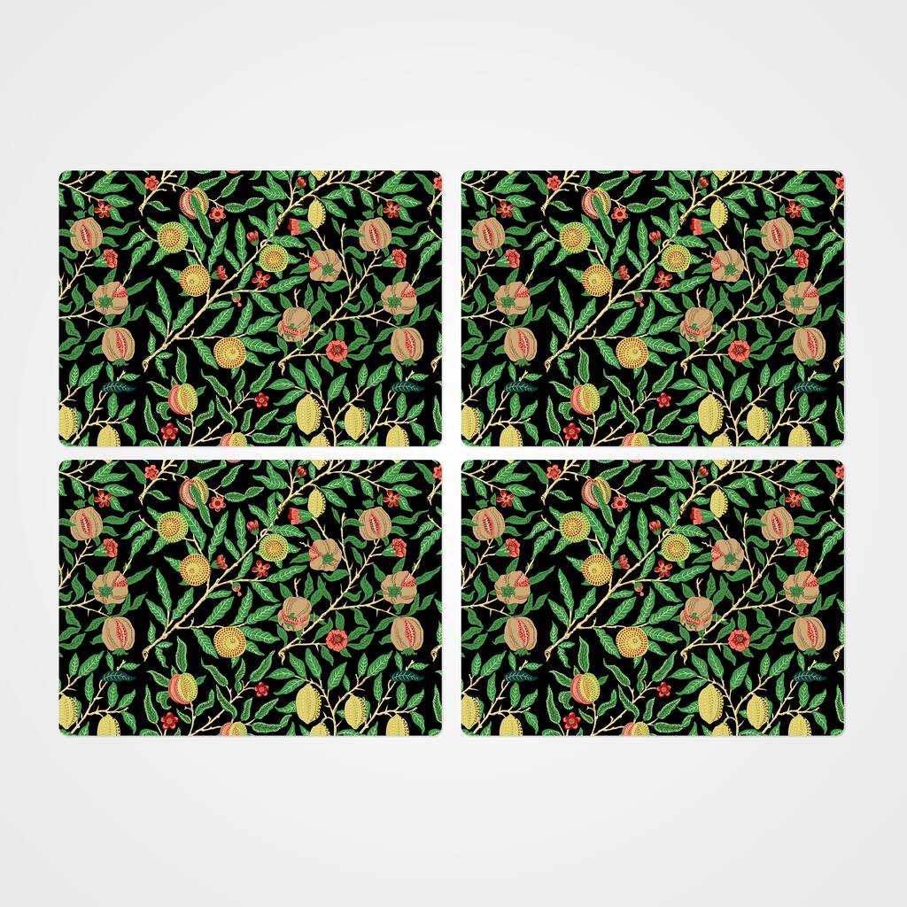 William Morris Fruit Print Black Placemats By MBT Studio