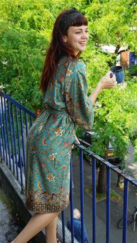 Cyan Tea; Silk Blend Kimono Dressing Gown, 6 of 6