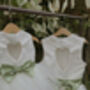 Duchess Satin Flower Girl Dress – Pearl Heart Back And Tulle Skirt Handmade UK, thumbnail 7 of 8