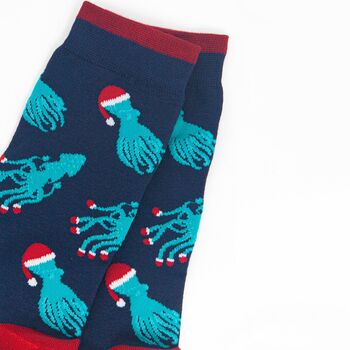 Men's Bamboo Socks Christmas Octopus And Squid, 5 of 5