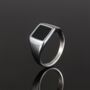 Square Signet Onyx Ring Polished Steel Ring For Men, thumbnail 5 of 12