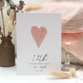 12th Silk Heart Personalised Wedding Anniversary Card, 2 of 5