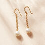 White Pearl Gold Plated Silver Chain Earrings, thumbnail 1 of 5