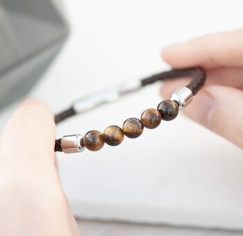 Personalised Mens Woven Tiger's Eye Bracelet, 2 of 6