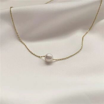 Minimalist Single White Pearl Drop Floating Necklace, 2 of 4