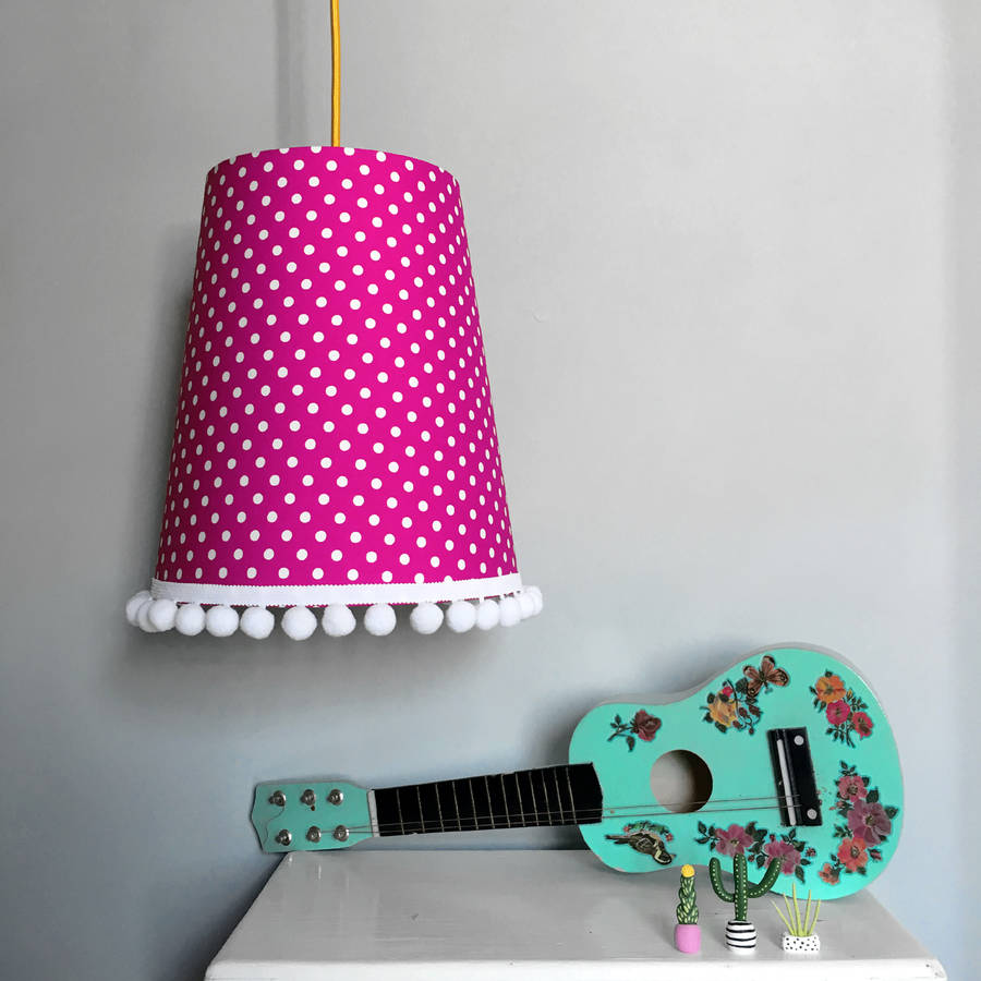 Tapered Lampshade In Polka Dots With Pom Trim By Love Frankie Pink Polka Dot