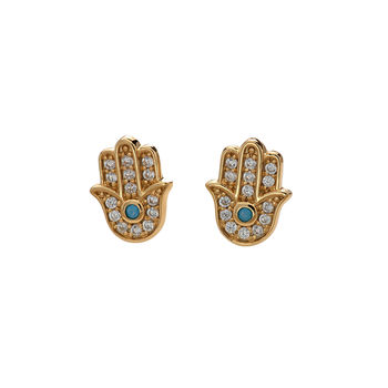 Gold Fatima Stud Earrings With Turquoise, 4 of 4