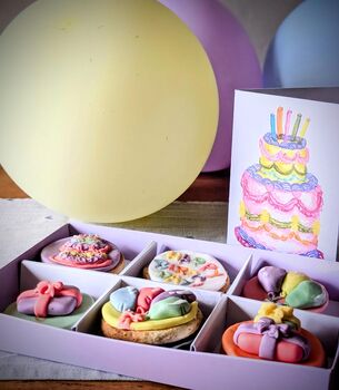 Colourful Happy Birthday Hand Iced Biscuits And Birthday Card Letterbox Gift, 11 of 12