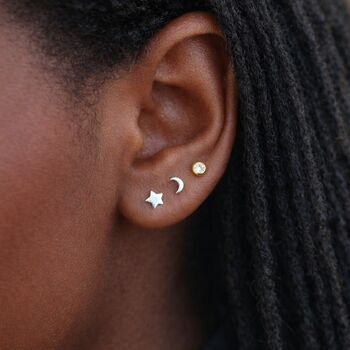 Sterling Silver Mismatched Moon And Star Stud Earrings – 5mm, 4 of 6