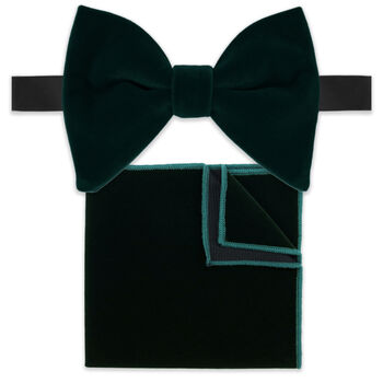 Mens Green Oversized Velvet Bow Tie And Pocket Square, 2 of 6