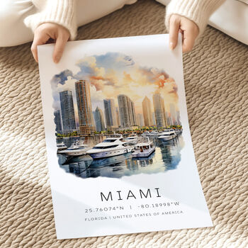 Travel Wall Art With Map Coordinates For Miami Florida, 4 of 7