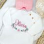 White Personalised Floral Embroidered Long Sleeve Romper, thumbnail 8 of 12