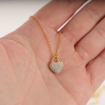 Gold Vermeil Pave Heart Pendant Necklace, 4 of 11