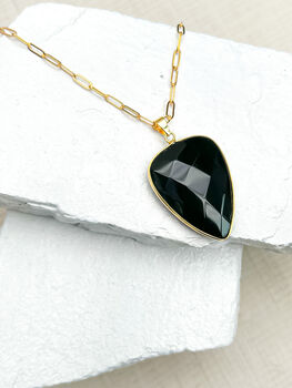 Agate Large Black Necklace Real 18k Gold Plated, 2 of 3