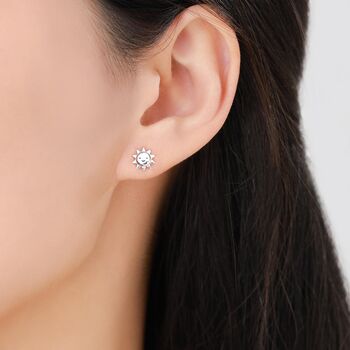 Tiny Sun Stud Earrings In Sterling Silver, 6 of 12