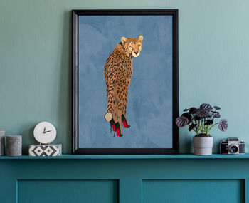 Custom Personalised Cheetah Wearing Heels Art Print, 9 of 10