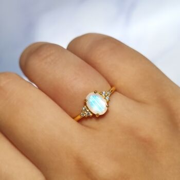 Rainbow Moonstone Ring In Sterling Silver And Gold, 5 of 9
