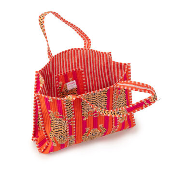 Serendipity Cotton Quilted Tote Bag Tibetan Tiger, 3 of 4
