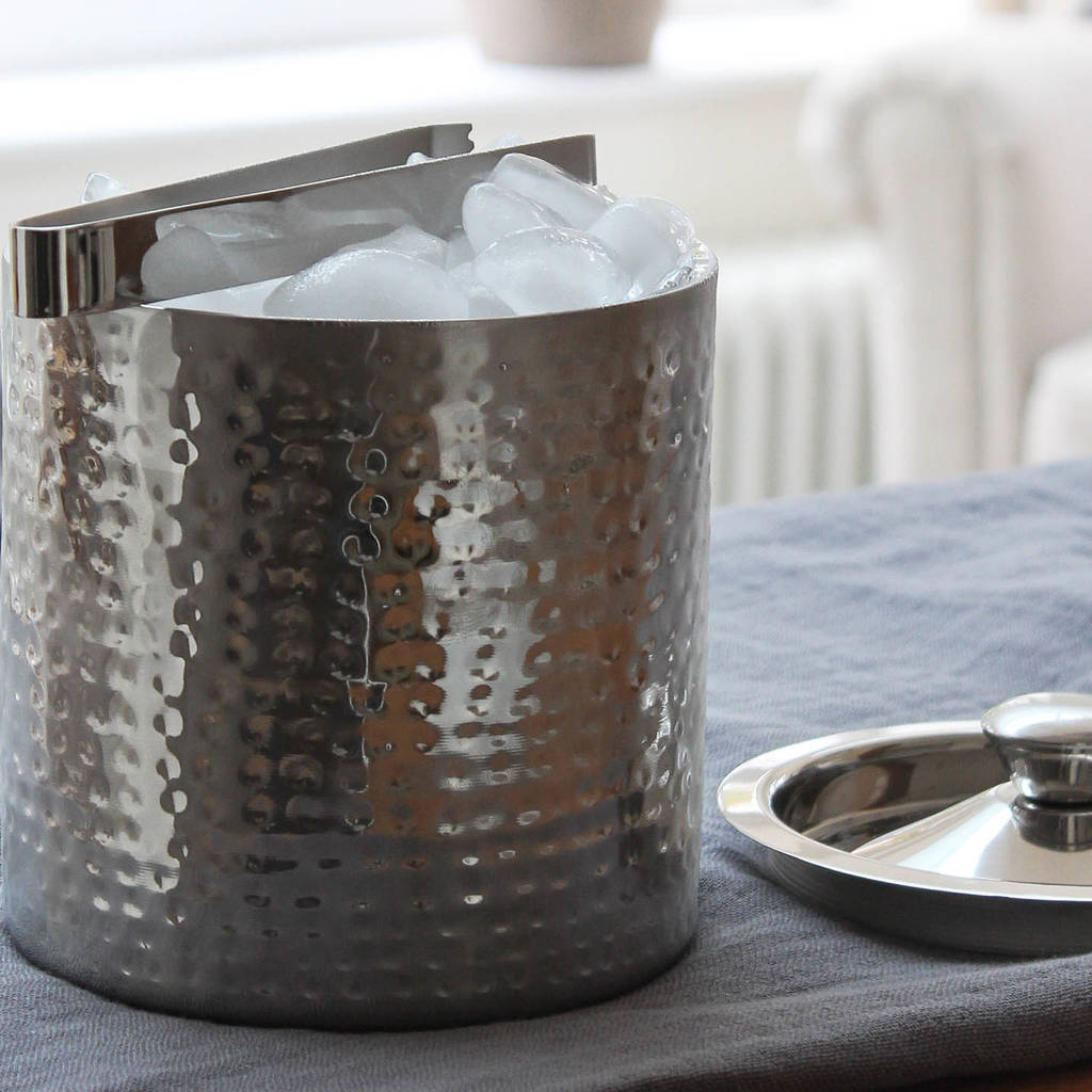 silver hammered ice bucket with tongs by marquis & dawe