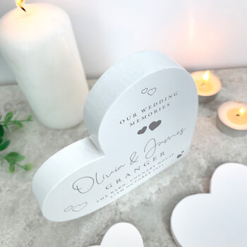 Personalised Wedding Script Text White Freestanding Heart, 5 of 6