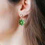 Green Daisy Sunflower Zircon Stud Drop Earrings, thumbnail 1 of 10