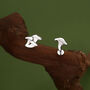 Sterling Silver Mismatched Chanterelle Mushroom 16 G Flat Back Labret Earrings, thumbnail 1 of 12
