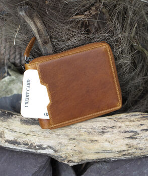 Personalised Zip Around Tan Leather Wallet Rfid Men's, 2 of 7