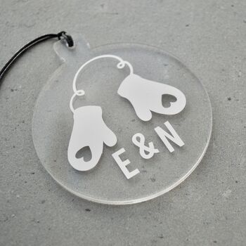 Couples Personalised Christmas Mittens Tree Decoration, 3 of 11