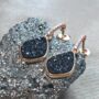 Black Druzy Crystal 18k Gold Plated Drop Earrings, thumbnail 1 of 4
