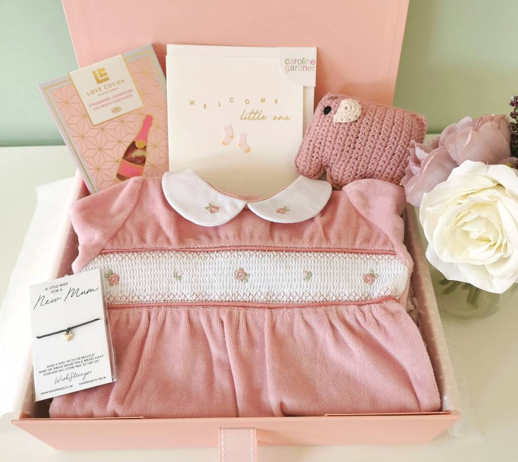New Baby Girl Rose Smocked Keepsake Gift Box By Beatrice & Barley