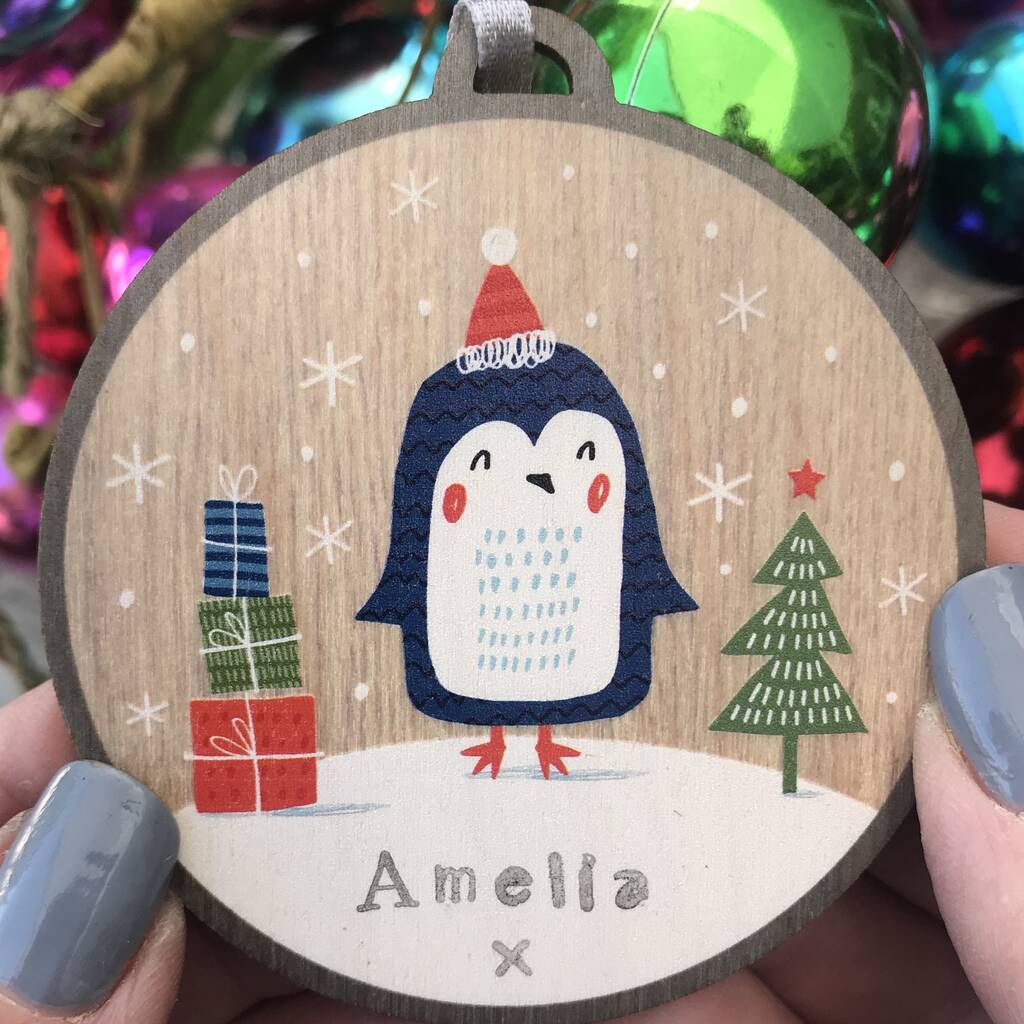 Personalised Penguin Christmas Bauble Decoration