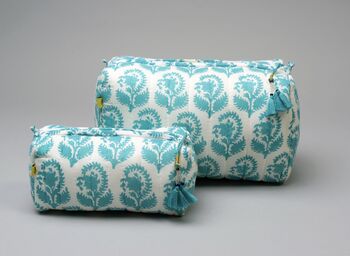 Floral Paisley Pattern Quilt Cotton Aqua Makeup Bag, 5 of 5