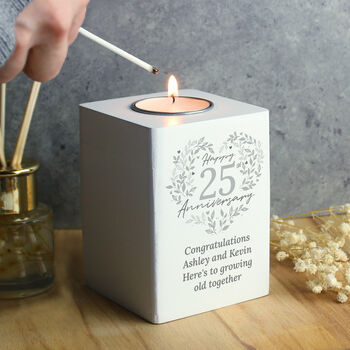 Personalised 25th Silver Anniversary Tea Light Holder, 2 of 2