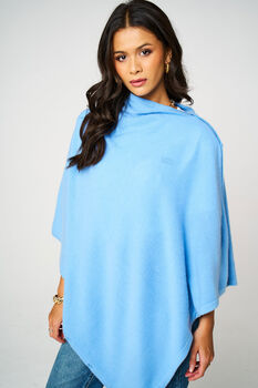 Sky Blue 100% Cashmere Multi Ways Button Poncho Shawl Gift Boxed, 6 of 12