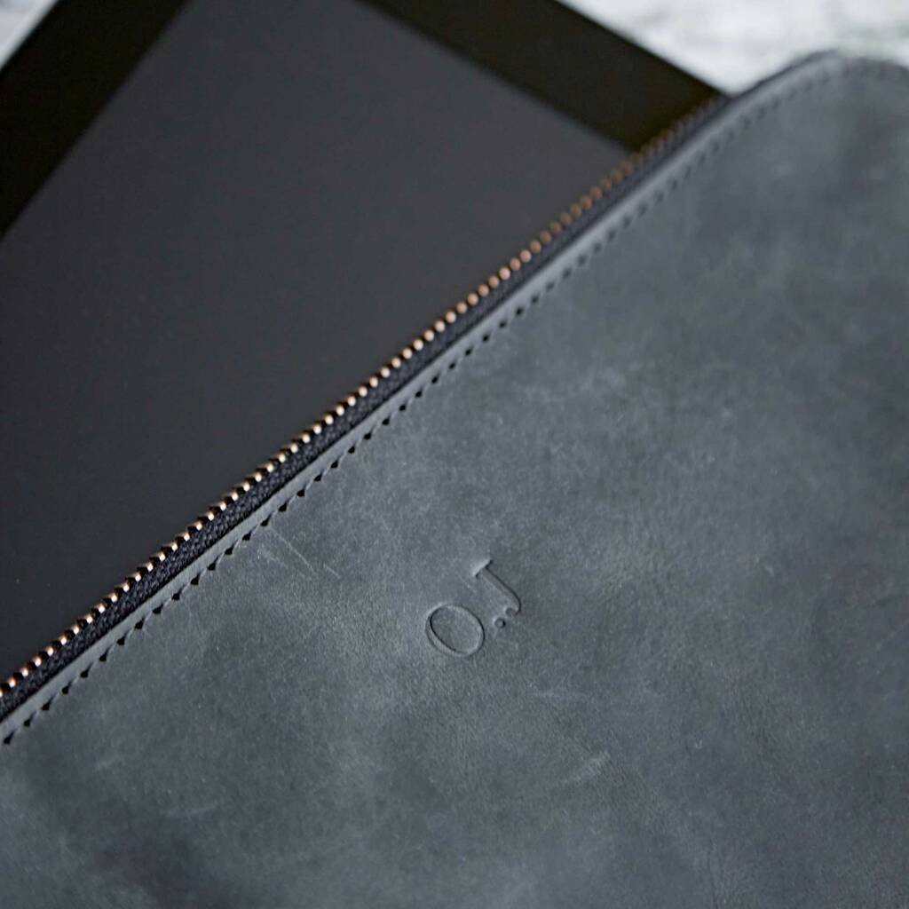 Personalised Black Buffalo Leather iPad Case By Paper High