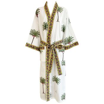 Ladies Green Palm Tree Print Cotton Dressing Gown, 5 of 5