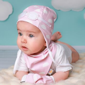 Pink Clouds Hat, Bib And Mittens Set, 2 of 4