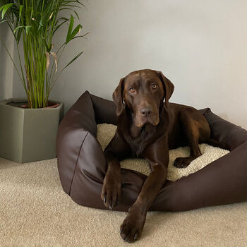 Luxury Vegan Leather And Sherpa Fleece Sofa Dog Bed, 3 of 12